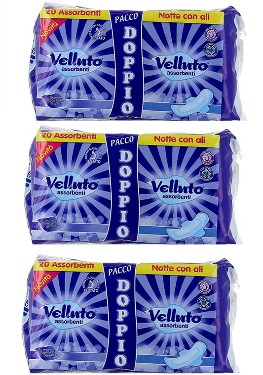 ASSORBENTI  VELLUTO ULTRA NOTTE CON ALI PACCO DOPPIO CONFEZIONI 3 PZ